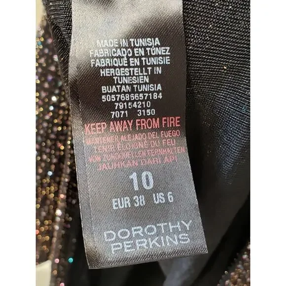 Dorothy Perkins Romper Womens Size 10 Black Glitter Long Sleeve Wrap V Neck - Picture 5 of 12